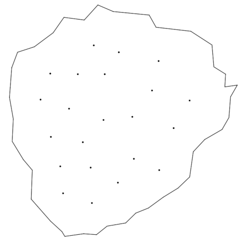 a bunch of nodes generated inside the boundary defined by an ellipse-shaped road